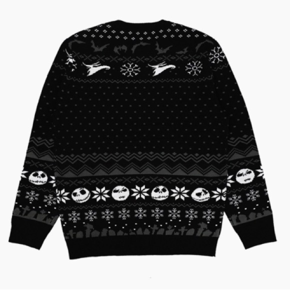 2X Nightmare Before Christmas Jack and Sally on Hill Intarsia Holiday Sweater - Picture 2 of 6